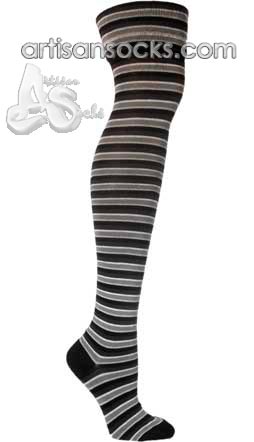 Ozone FOLD-OVER CUFF BLACK Striped Cotton Over The Knee Socks