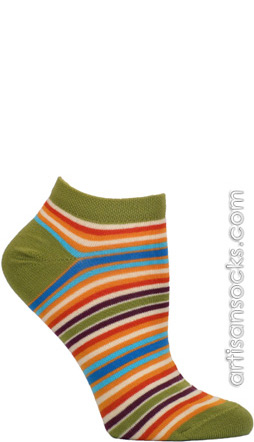Ozone Pop Stripes Cotton Ankle Socks - Green