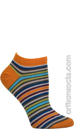 Ozone Pop Stripes Cotton Blend Ankle Socks - Orange