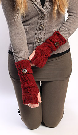 Dark Red Arm Warmers - Knit Fingerless Gloves