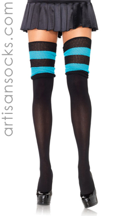 Opaque Thigh Highs with Scrunchy Knit Striped Top