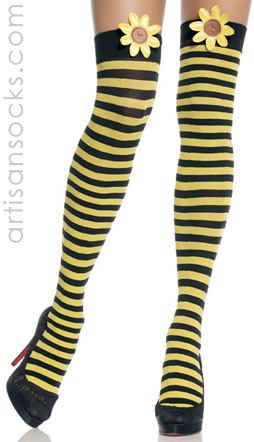 Sexy Striped Thigh High Stockings w/ Daisy