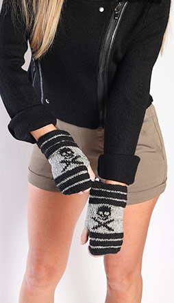 Wool Arm Warmers with Skulls and Stripes - Gray