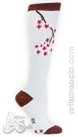 Sock It To Me Cherry Blossom Floral Cotton Knee High Socks