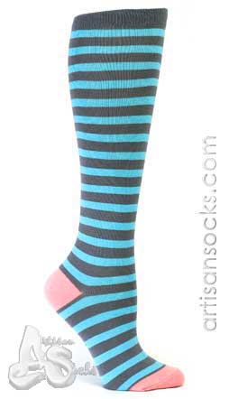 Sock It To Me Baby Blue / Grey Striped Cotton Knee High Socks