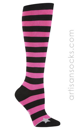Bright Pink / Black Striped Knee Socks