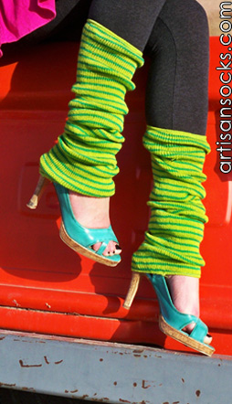 Sock It To Me Green / Lt Green Striped Leg Warmer