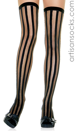 Sheer stockings with vertical stripes