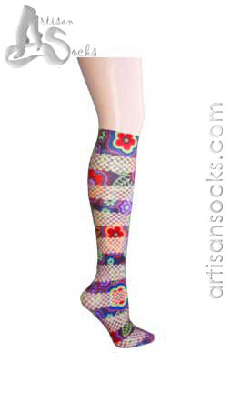 Violet Love Mix Fishnet Retrophilia Knee High Socks