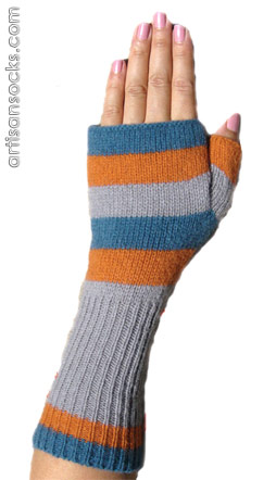 Blue and Orange Striped Wool / Angora Fingerless Glove - Gray