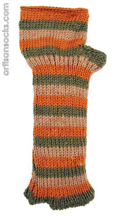 Fleece Lined Olive and Orange Striped Long Wool Fingerless Glove