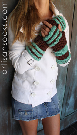 Fleece Lined Striped Wool Fingerless Glove / Arm Warmers