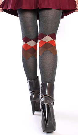 Charcoal with Argyle at Calf Sweater Knit Tights