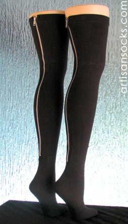 Solid Jersey Knit Black Thigh-Hi with Zipper Back Seam