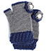 Knit Fingerless Gloves with Flowers - Gray & Blue