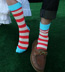 Happy Socks Striped Crew Socks: Russet, Oatmeal & Aqua