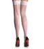 Sheer Lace Top White Thigh High Stockings with  Red Hearts Back Seam