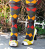 Geometric Harlequin Print with Thigh-High Color Stripes OTK Socks