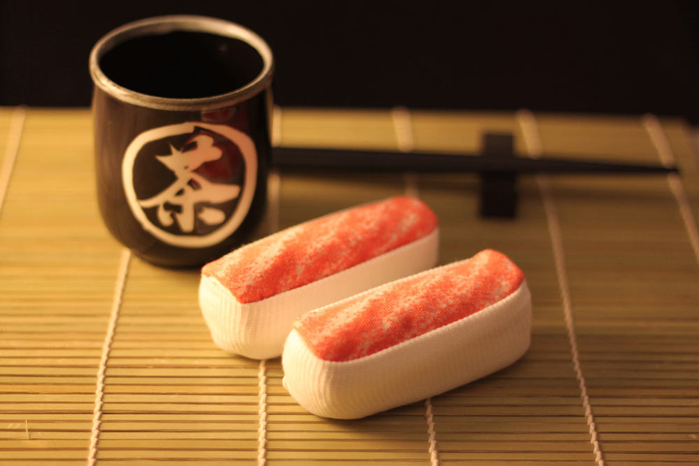 Please don't smoke these salmon sushi socks.