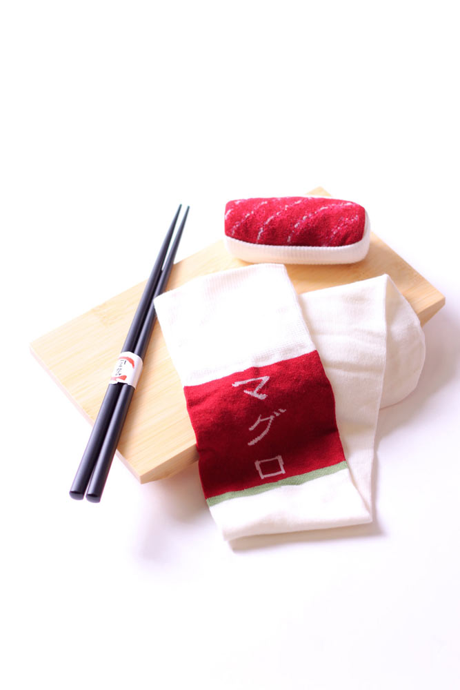 Tuna / Maguro is one of the most expensive sushi neta. These sushi socks cost less. Buy them now please.